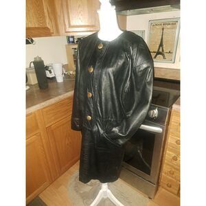 GORGEOUS Bloomingdales Black Leather Pull Over buttery soft Midi Coat size 12